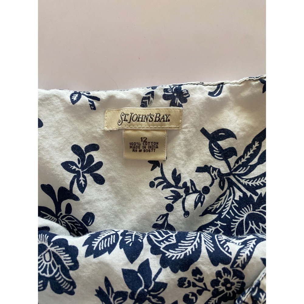 St Johns Bay Womens Blue White Floral Cotton A-Line Pleated Skirt Size 12 Toile - Picture 3 of 4